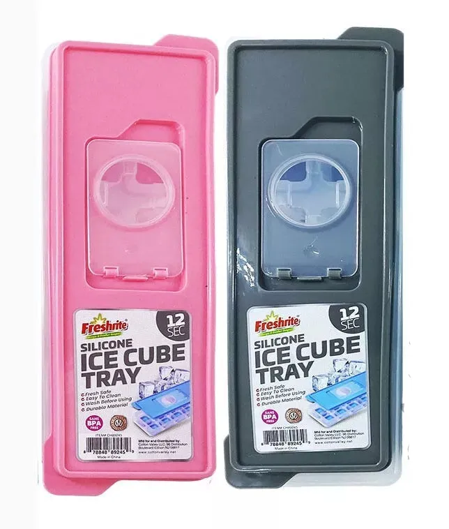 12 Molds Square Sillicone Ice Cube Tray W/Lid BPA FREE AST Color (3 Pack)