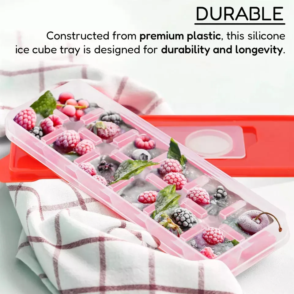 12 Molds Square Sillicone Ice Cube Tray W/Lid BPA FREE AST Color (3 Pack)