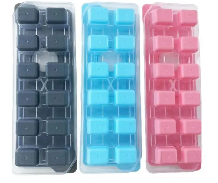 12 Molds Square Sillicone Ice Cube Tray W/Lid BPA FREE AST Color (3 Pack)