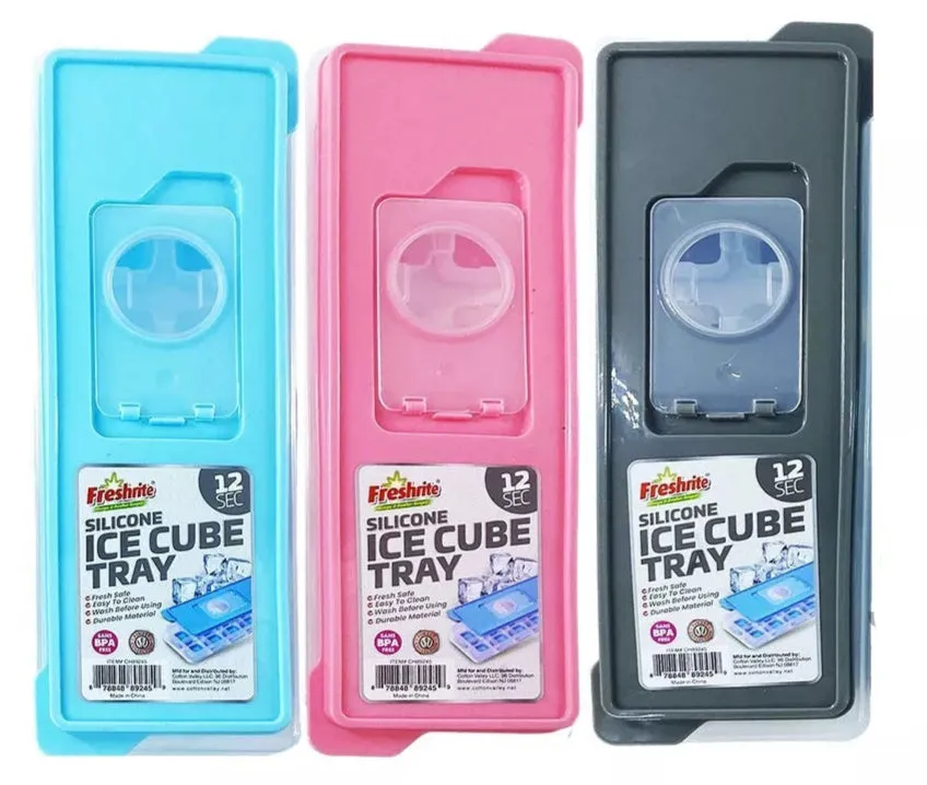 12 Molds Square Sillicone Ice Cube Tray W/Lid BPA FREE AST Color (3 Pack)