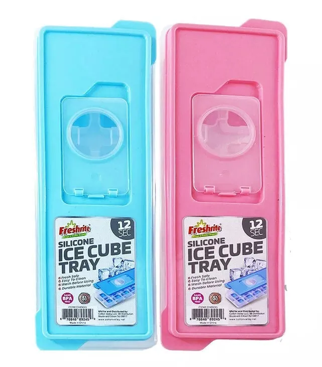 12 Molds Square Sillicone Ice Cube Tray W/Lid BPA FREE AST Color (3 Pack)