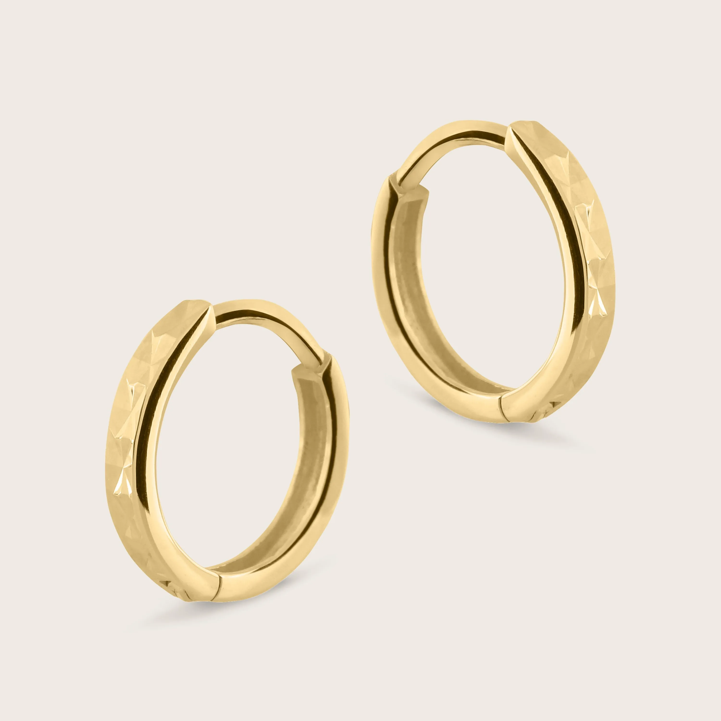 14k Yellow Gold Faceted Huggie Hoop Earrings