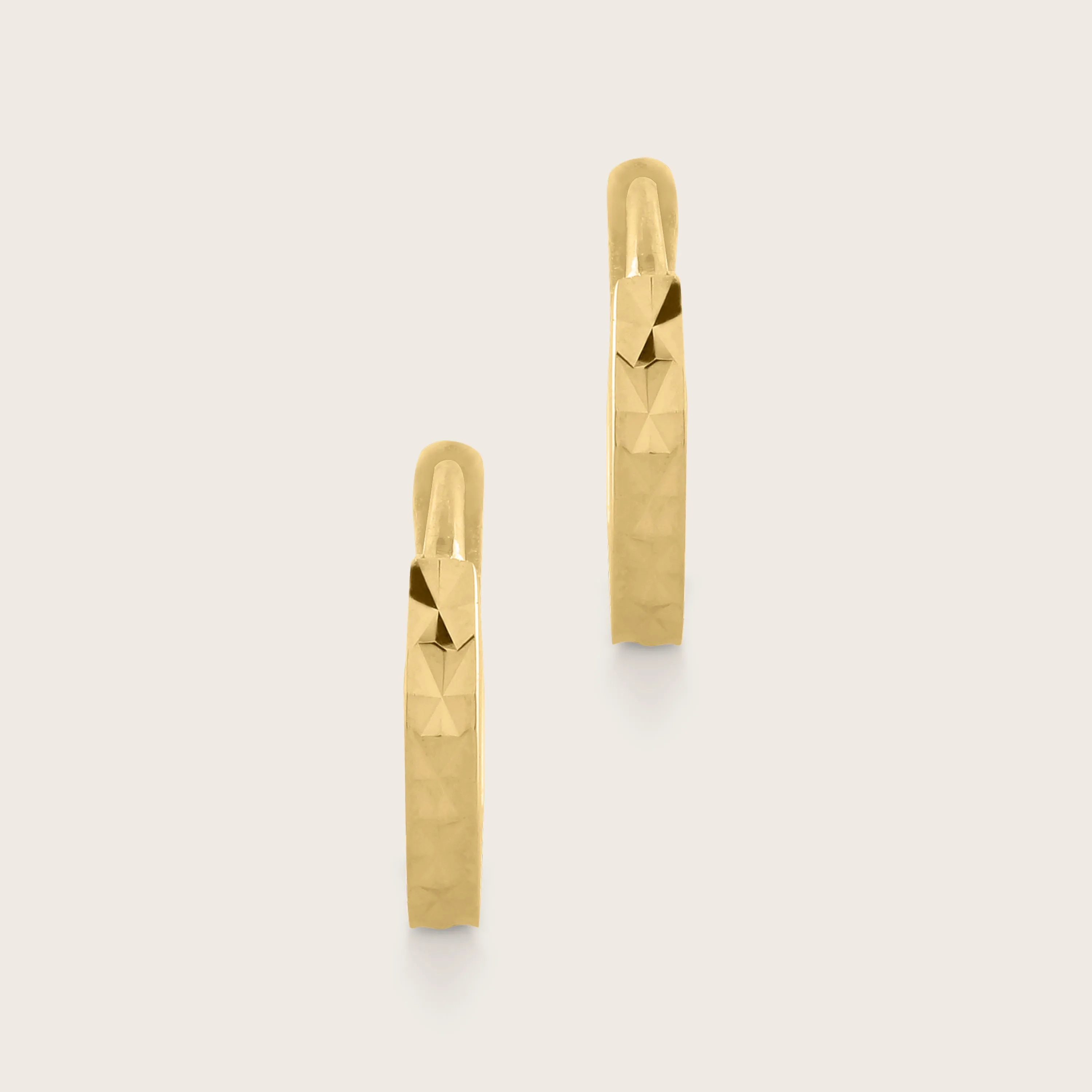 14k Yellow Gold Faceted Huggie Hoop Earrings