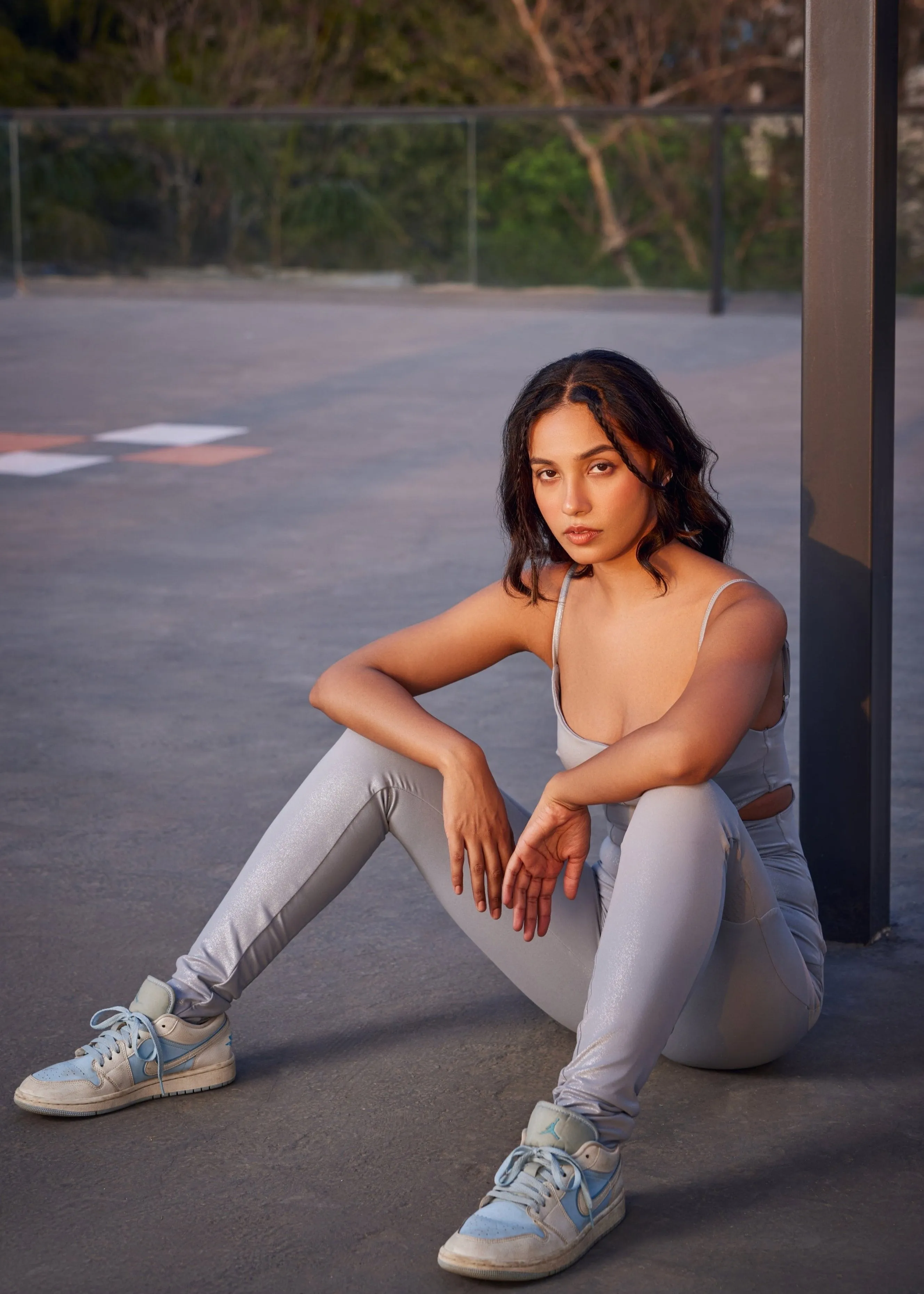 Arden Metallic White Active Wear Jumpsuit