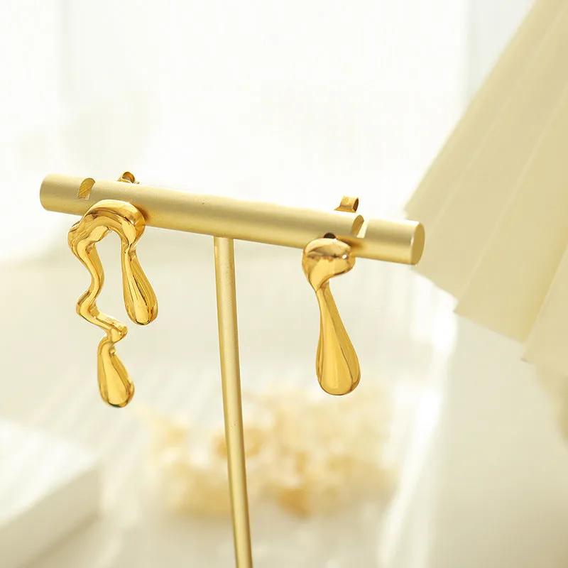 Asymmetrical Gold-Plated Titanium Steel Stud Earrings from Planderful Collection