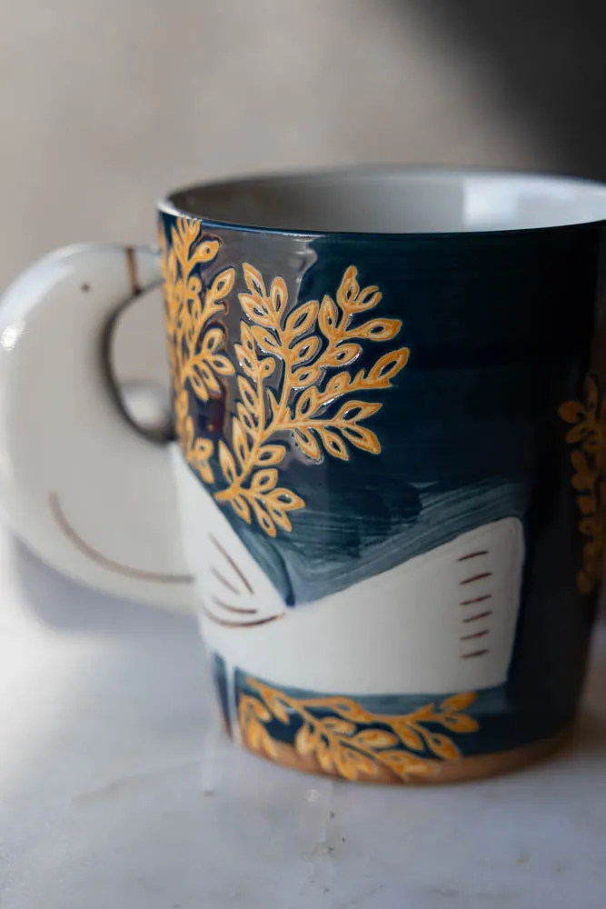 Beautiful Blue & White Bird Mug