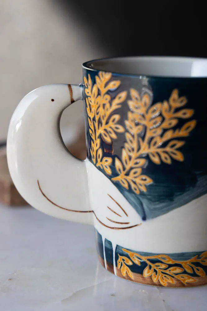 Beautiful Blue & White Bird Mug