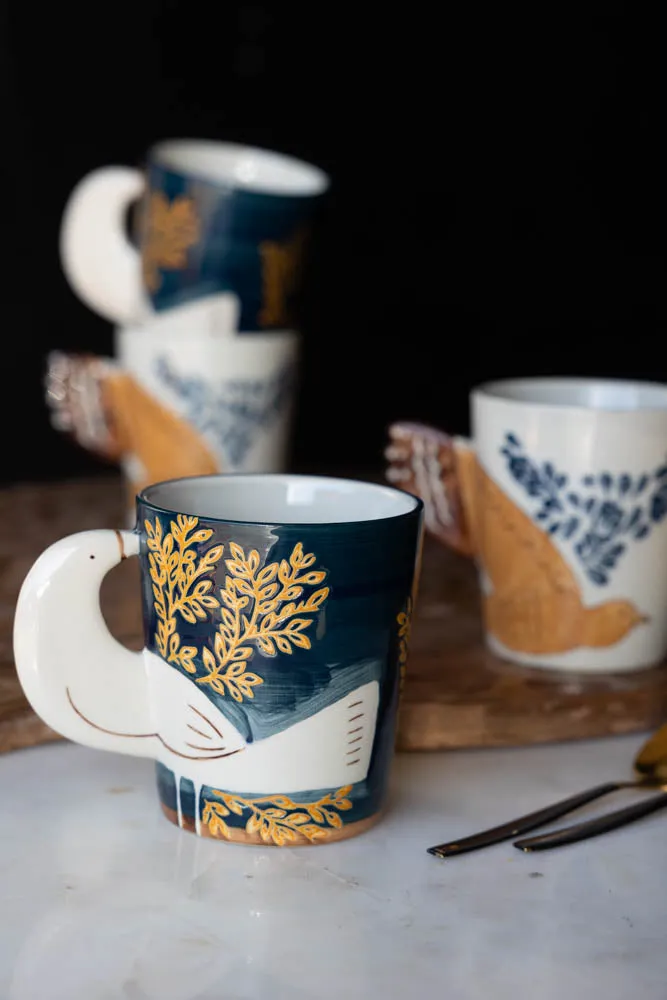 Beautiful Blue & White Bird Mug