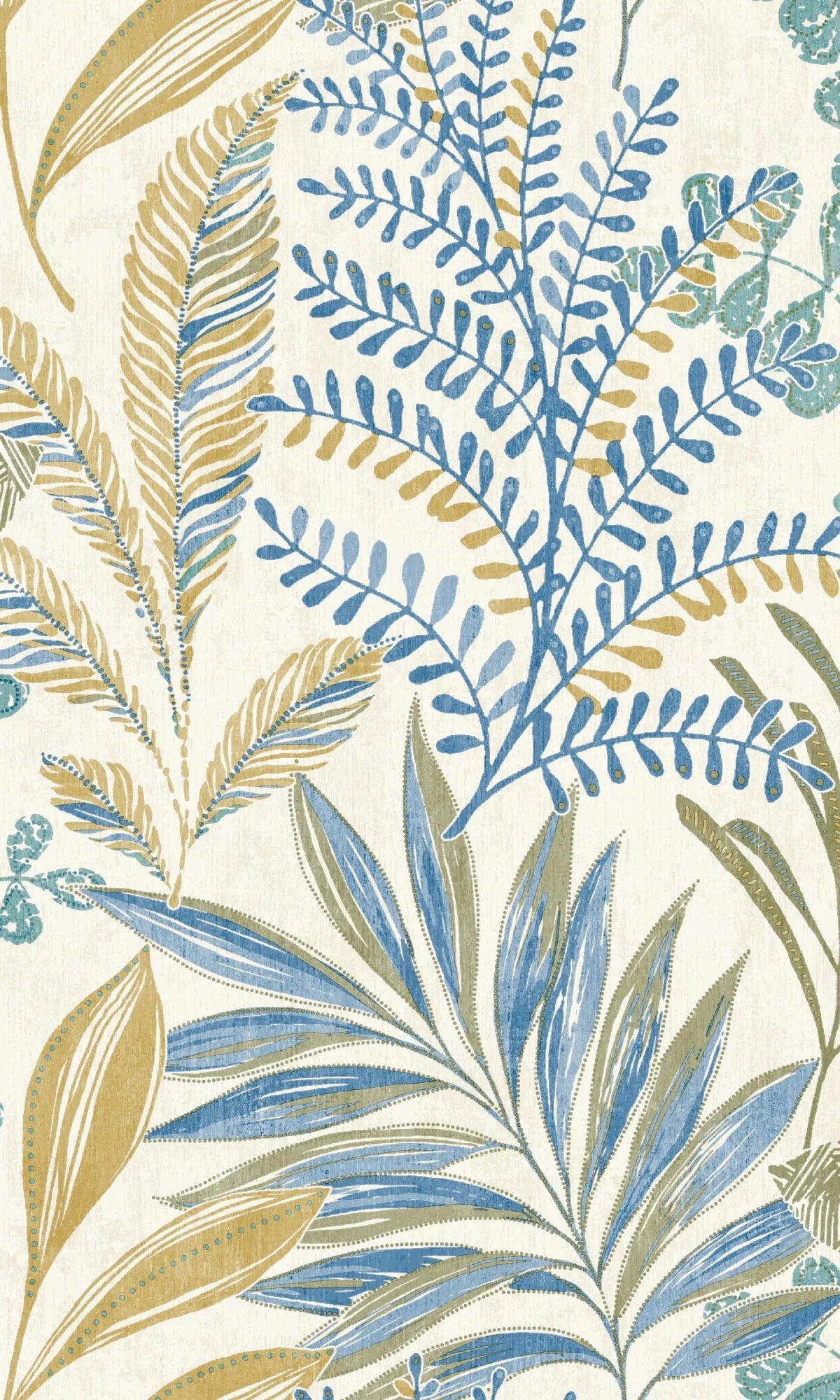 Blue & Yellow Light Leaf Motif Tropical Wallpaper R7959