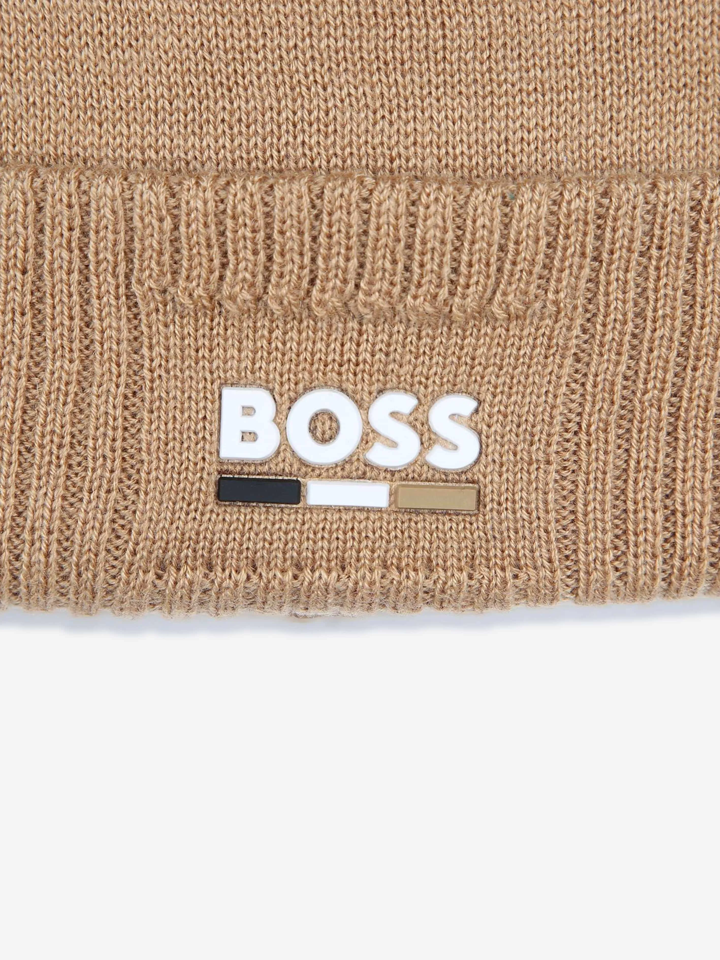 BOSS Boys Knitted Beanie Hat in Brown