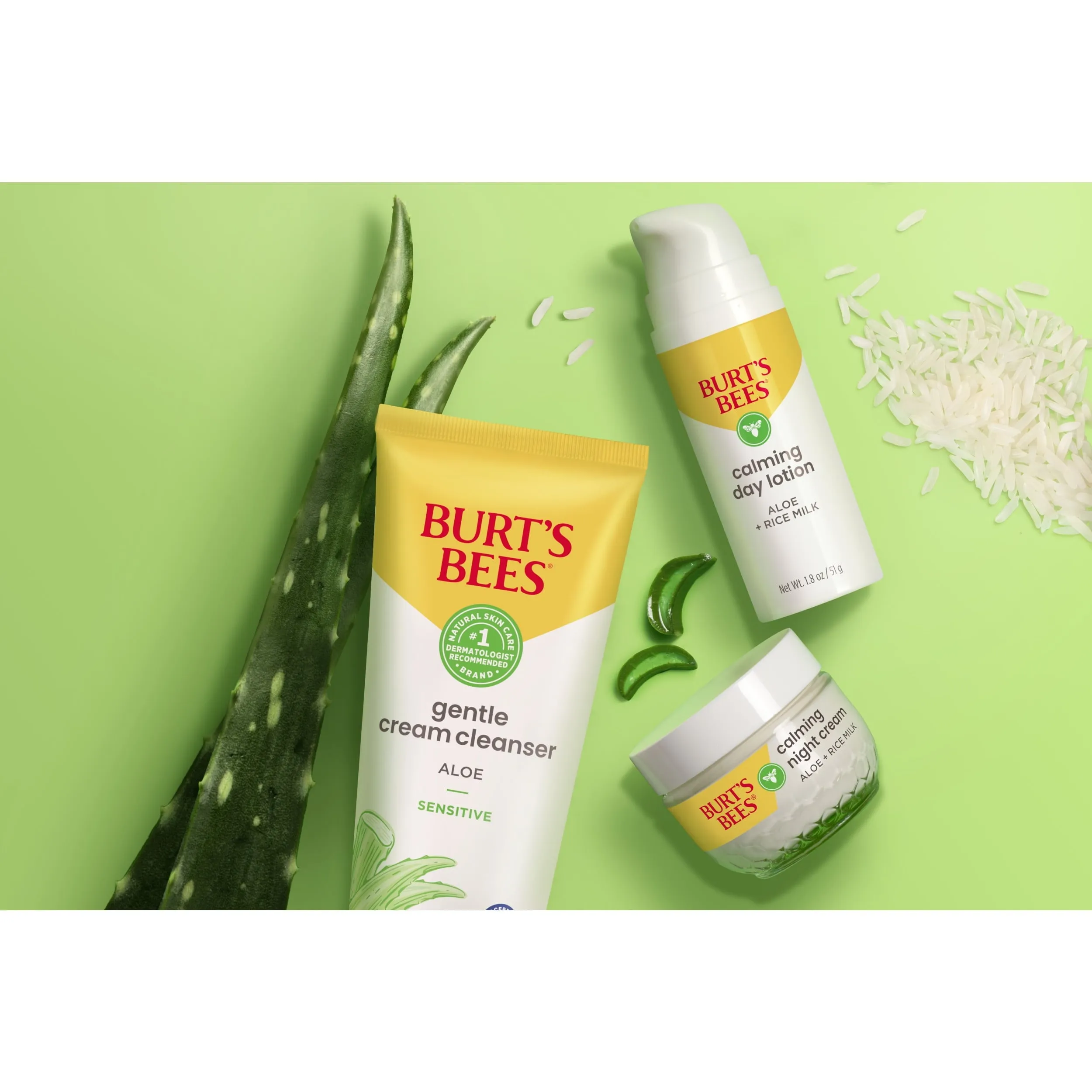 Burt's Bees Calming Day Lotion with Aloe and Rice Milk, for Sensitive Skin, 1.8 fl oz