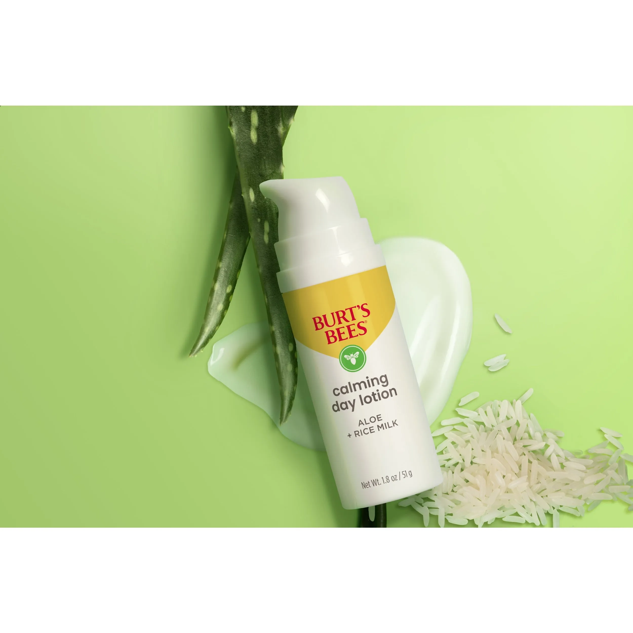 Burt's Bees Calming Day Lotion with Aloe and Rice Milk, for Sensitive Skin, 1.8 fl oz