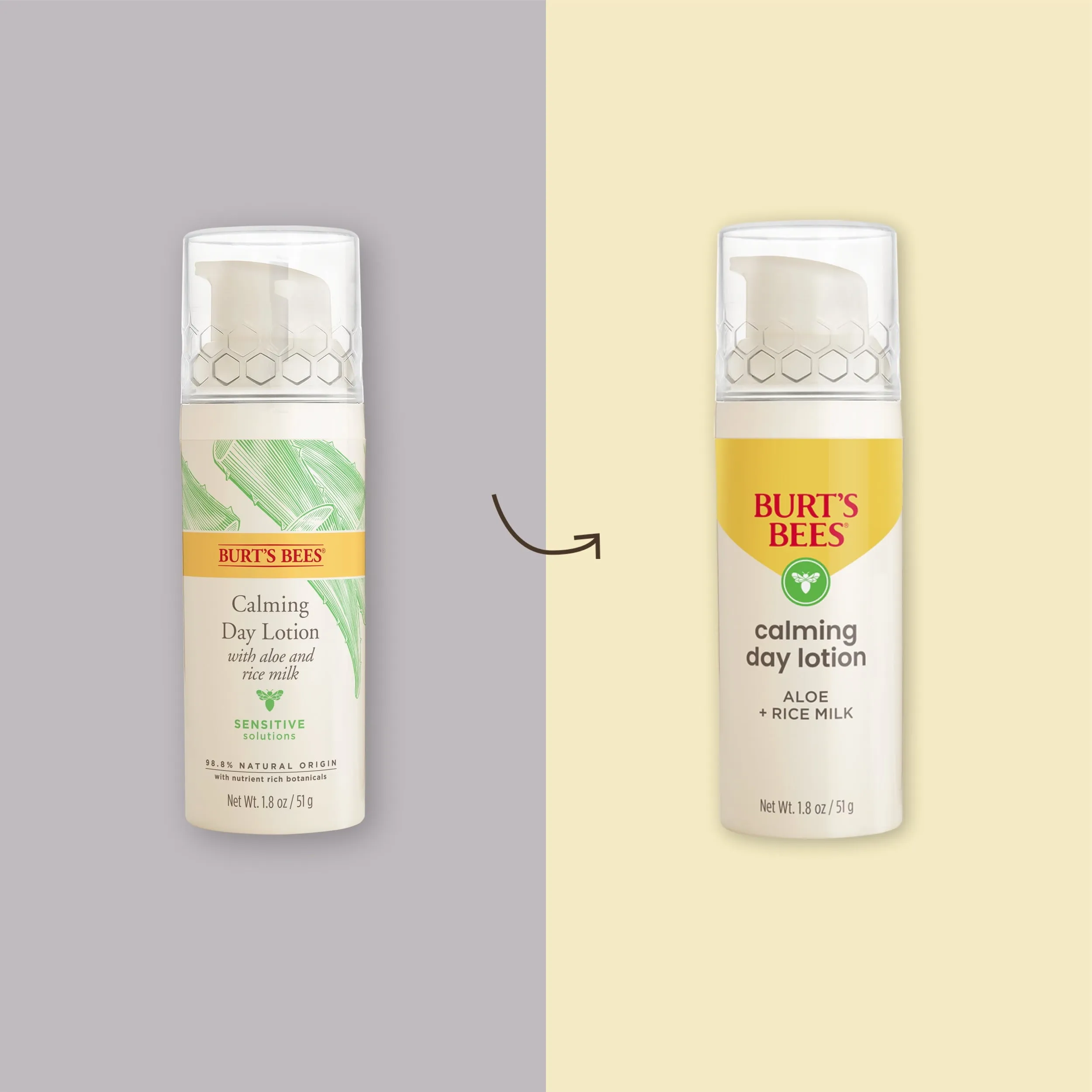 Burt's Bees Calming Day Lotion with Aloe and Rice Milk, for Sensitive Skin, 1.8 fl oz