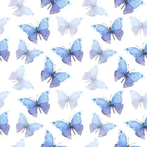 Butterfly Cotton Curtain Fabric - Blue