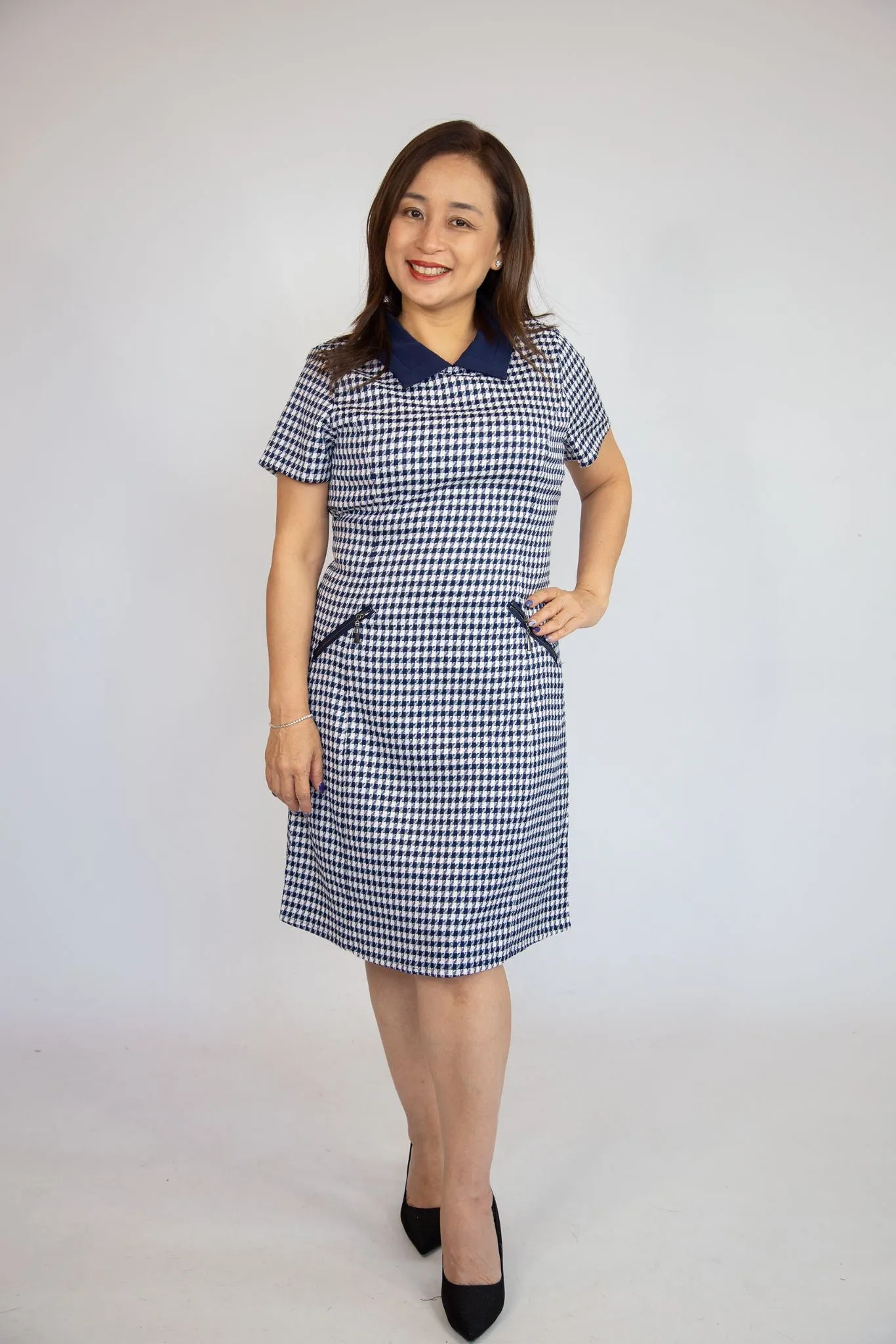 Collared Houndstooth Dress