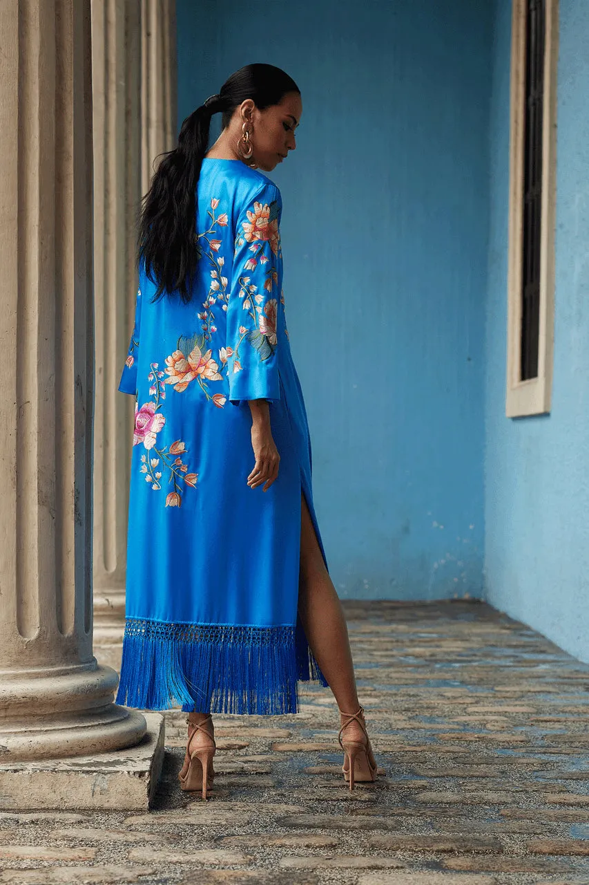 Couture Hanabi Embroidered Fringe Silk Caftan
