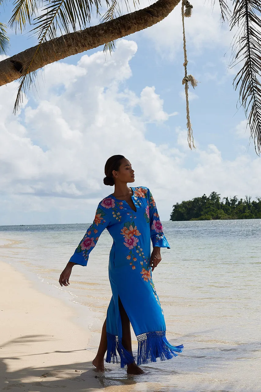 Couture Hanabi Embroidered Fringe Silk Caftan