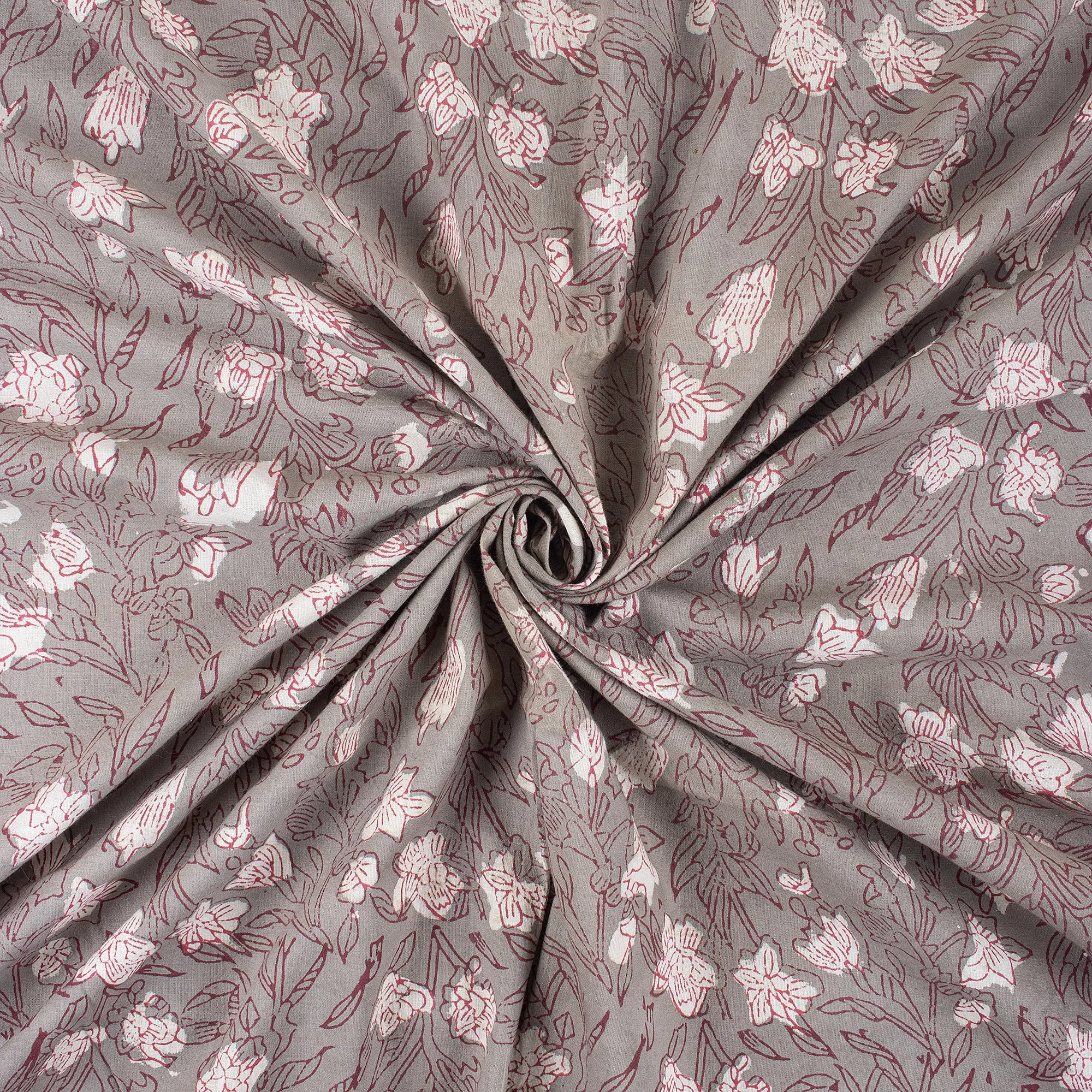 Dabu Hand Block Red Floral Organic Cotton Fabric