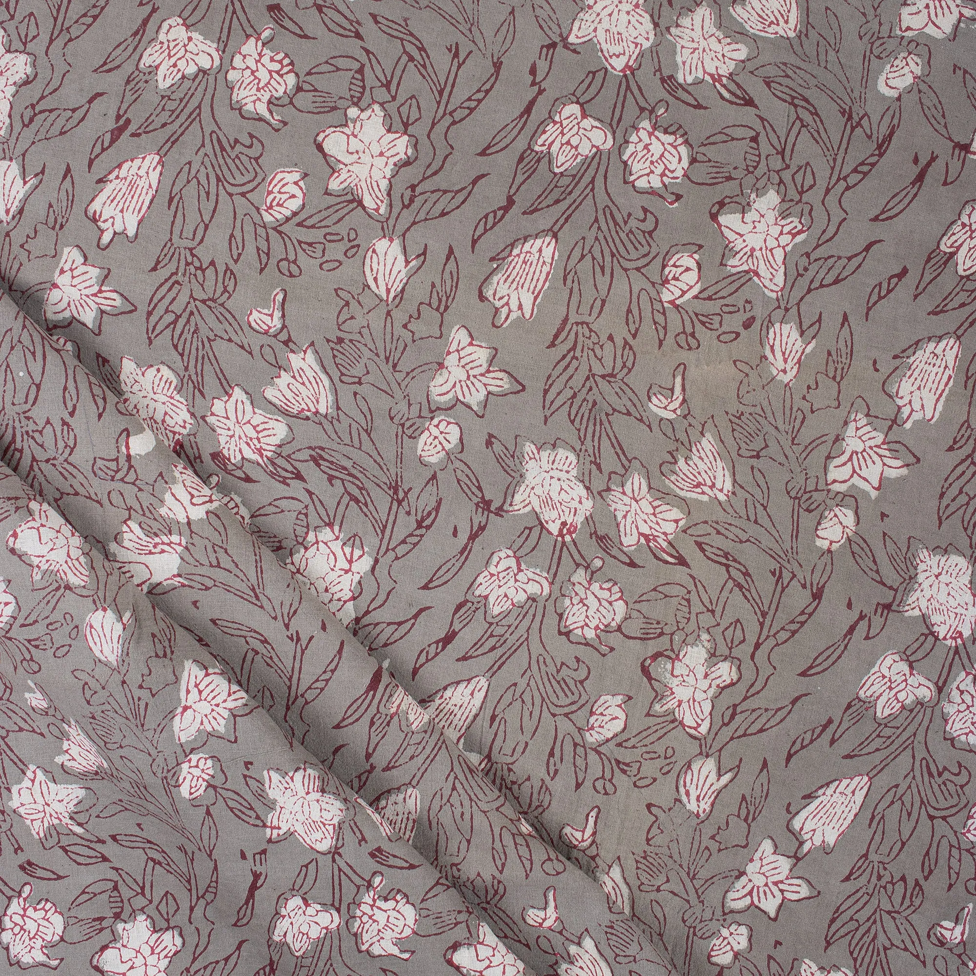 Dabu Hand Block Red Floral Organic Cotton Fabric