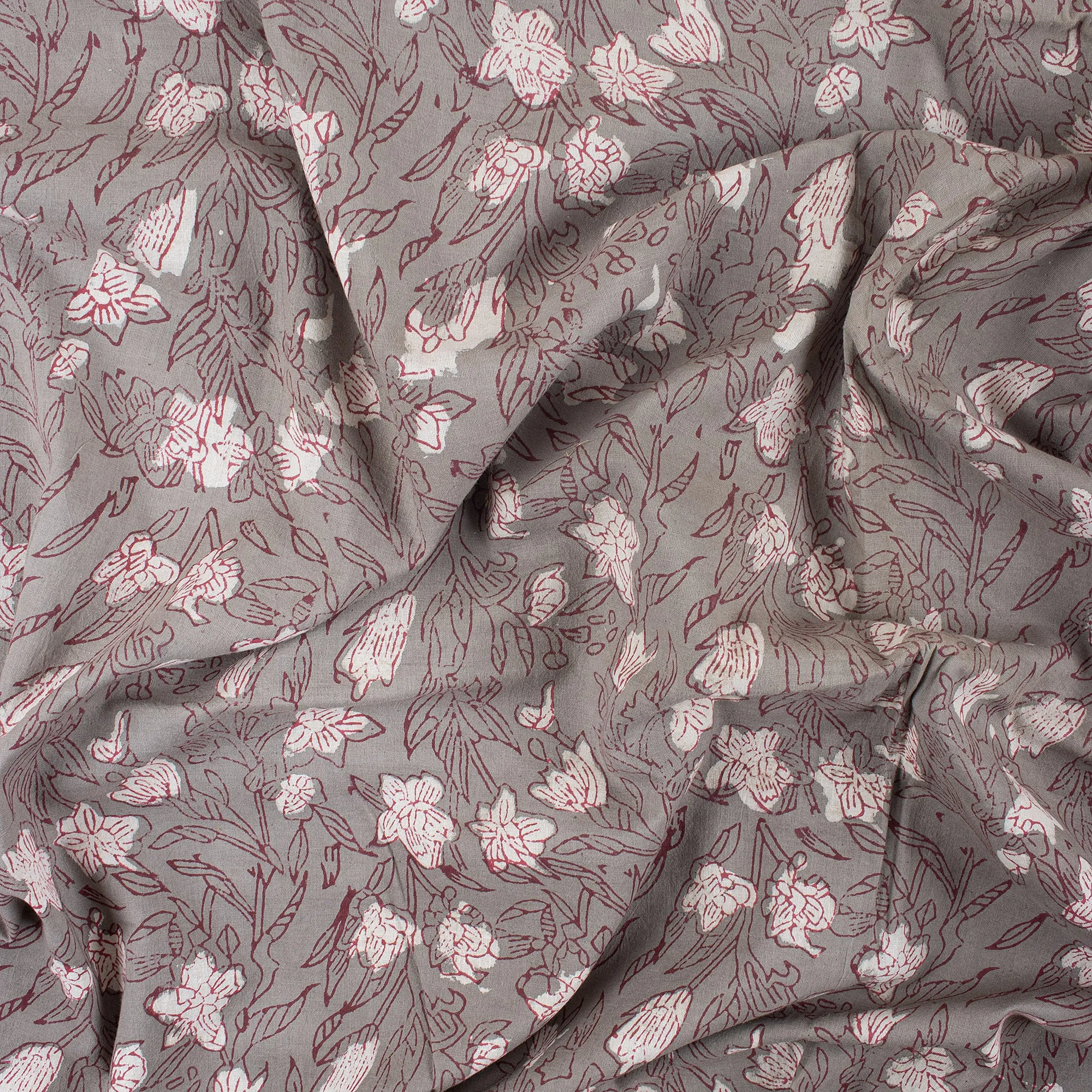 Dabu Hand Block Red Floral Organic Cotton Fabric