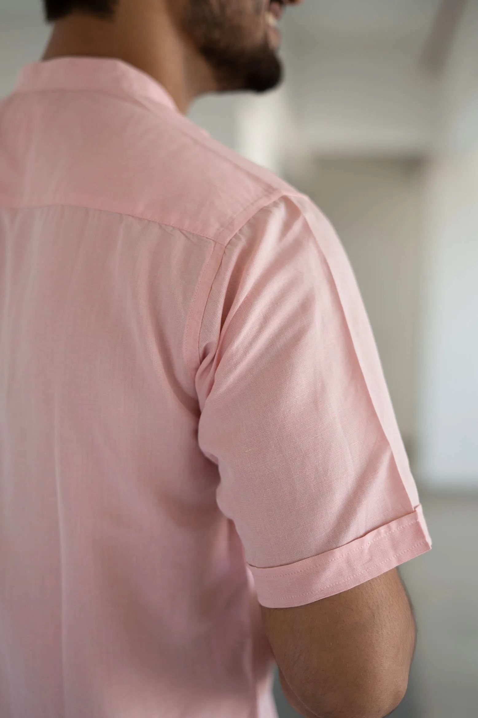 Earthy Route Charm pink · half sleeve mandarin collar shirt