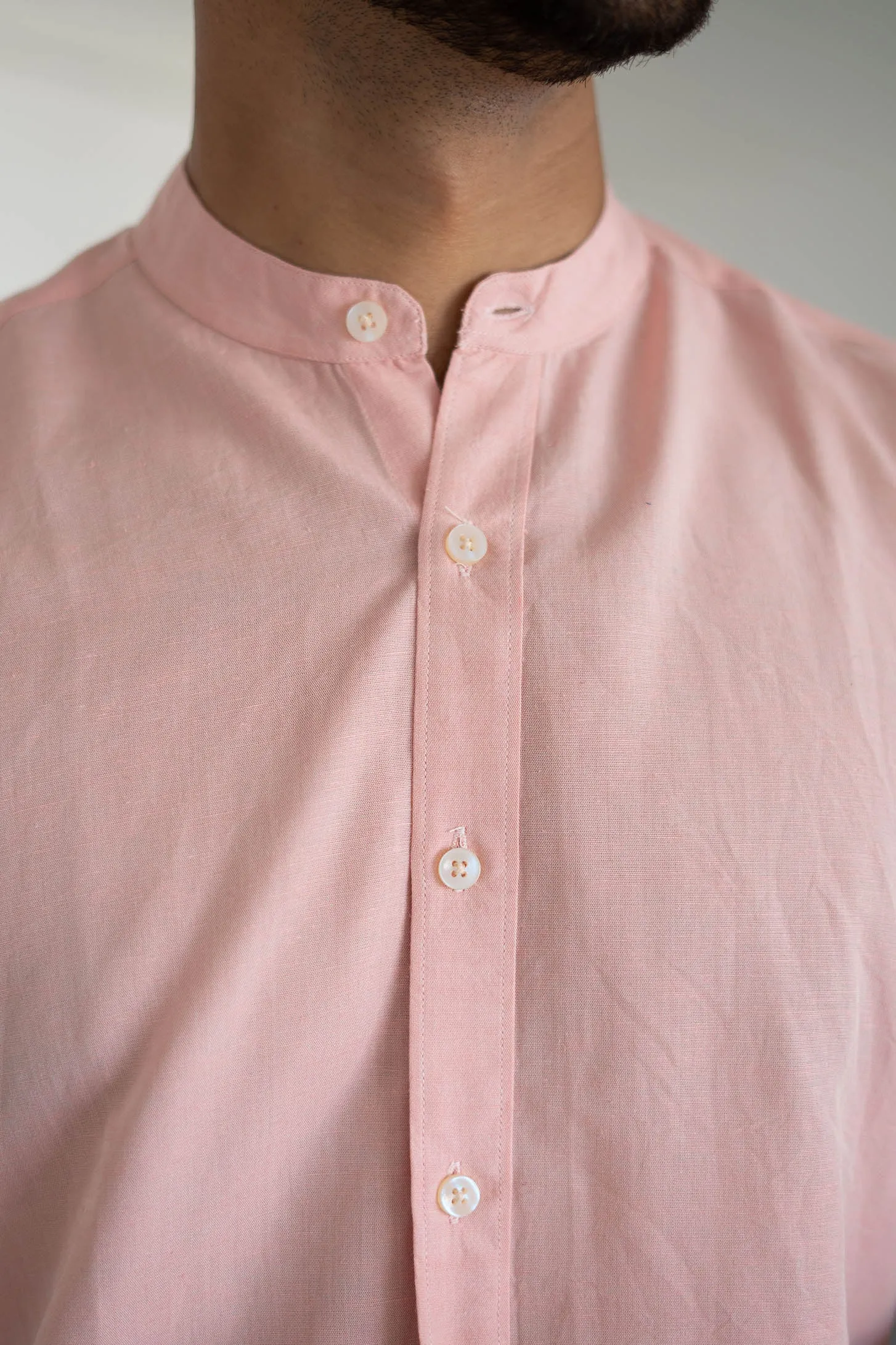 Earthy Route Charm pink · half sleeve mandarin collar shirt