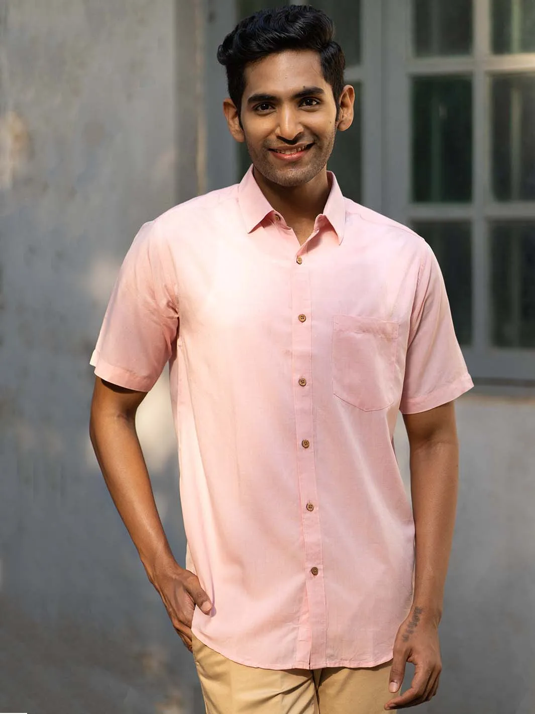 Earthy Route Charm pink · half sleeve shirt
