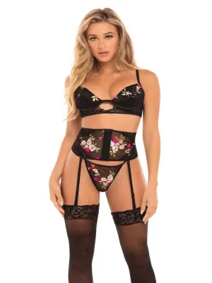 Floral Bae Garter Belt 3-Piece Set