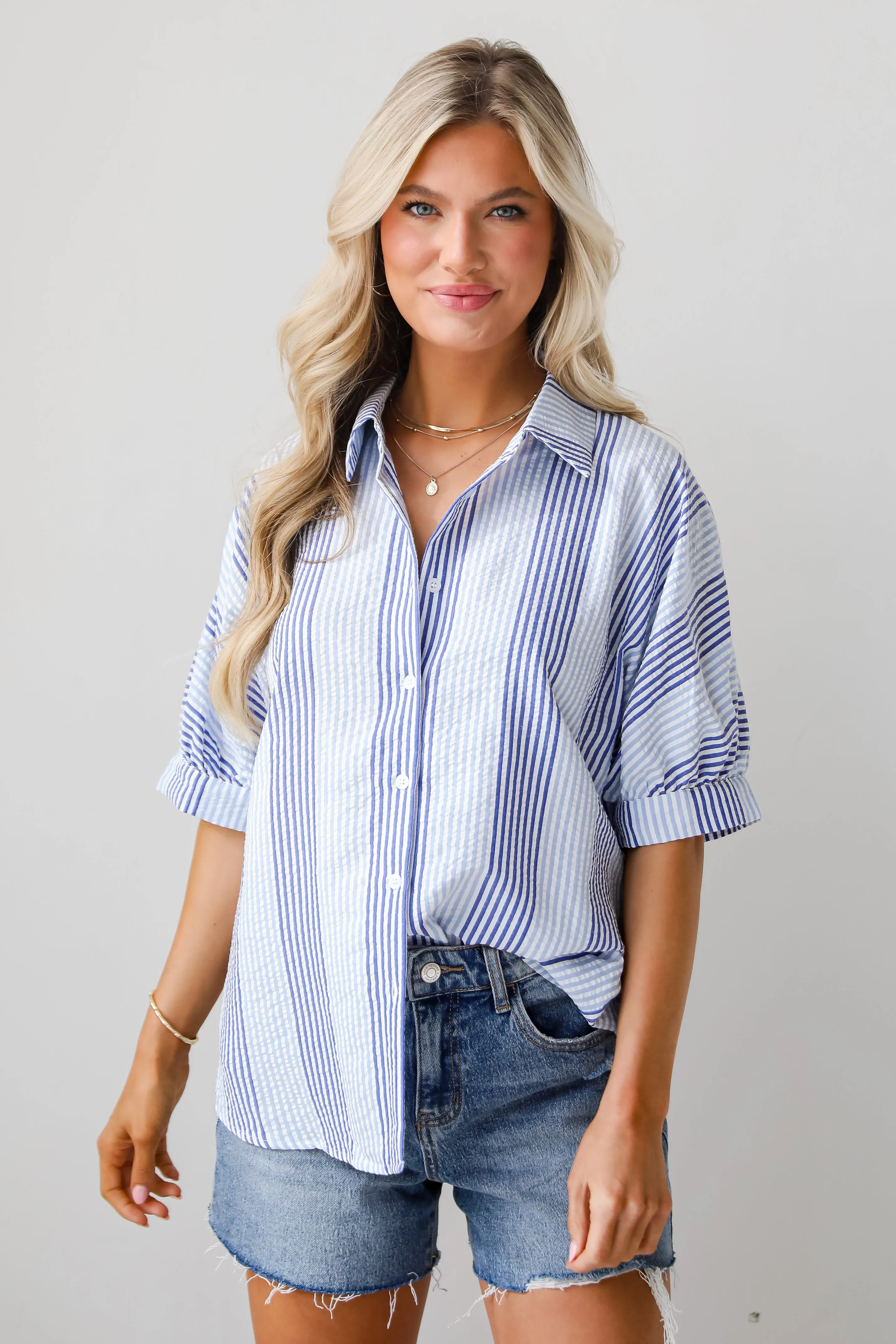 Forever Precious Blue Seersucker Blouse