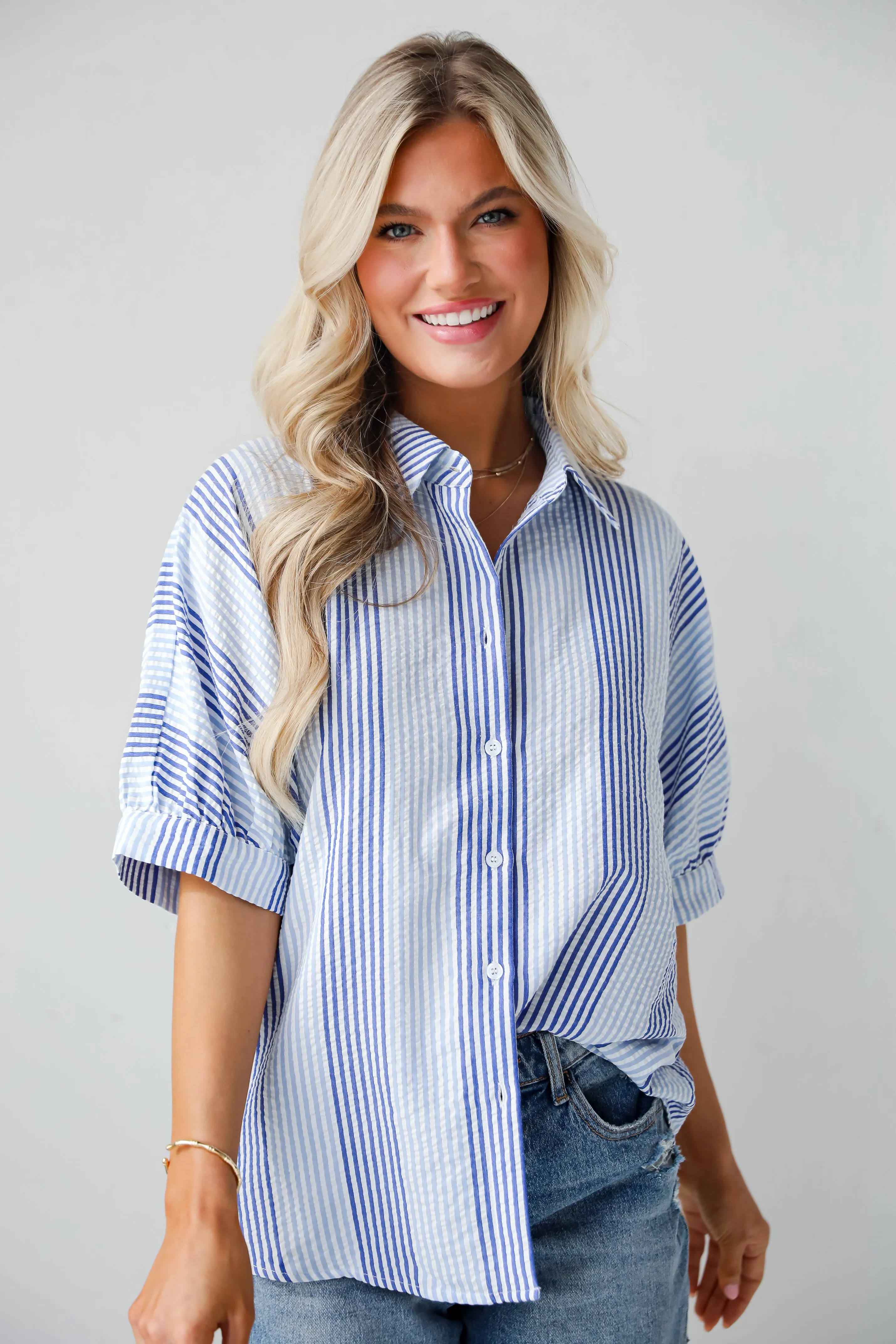 Forever Precious Blue Seersucker Blouse