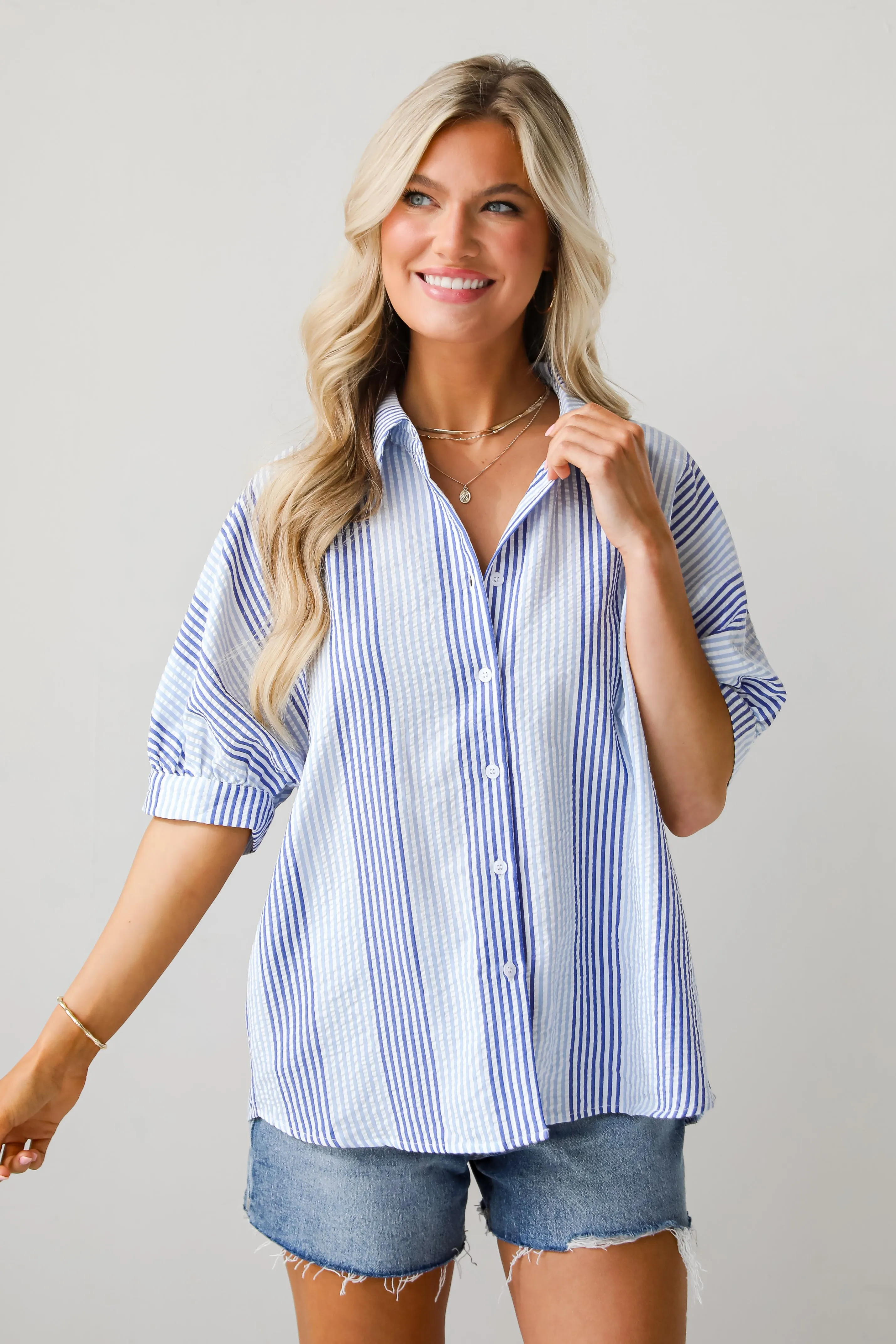Forever Precious Blue Seersucker Blouse