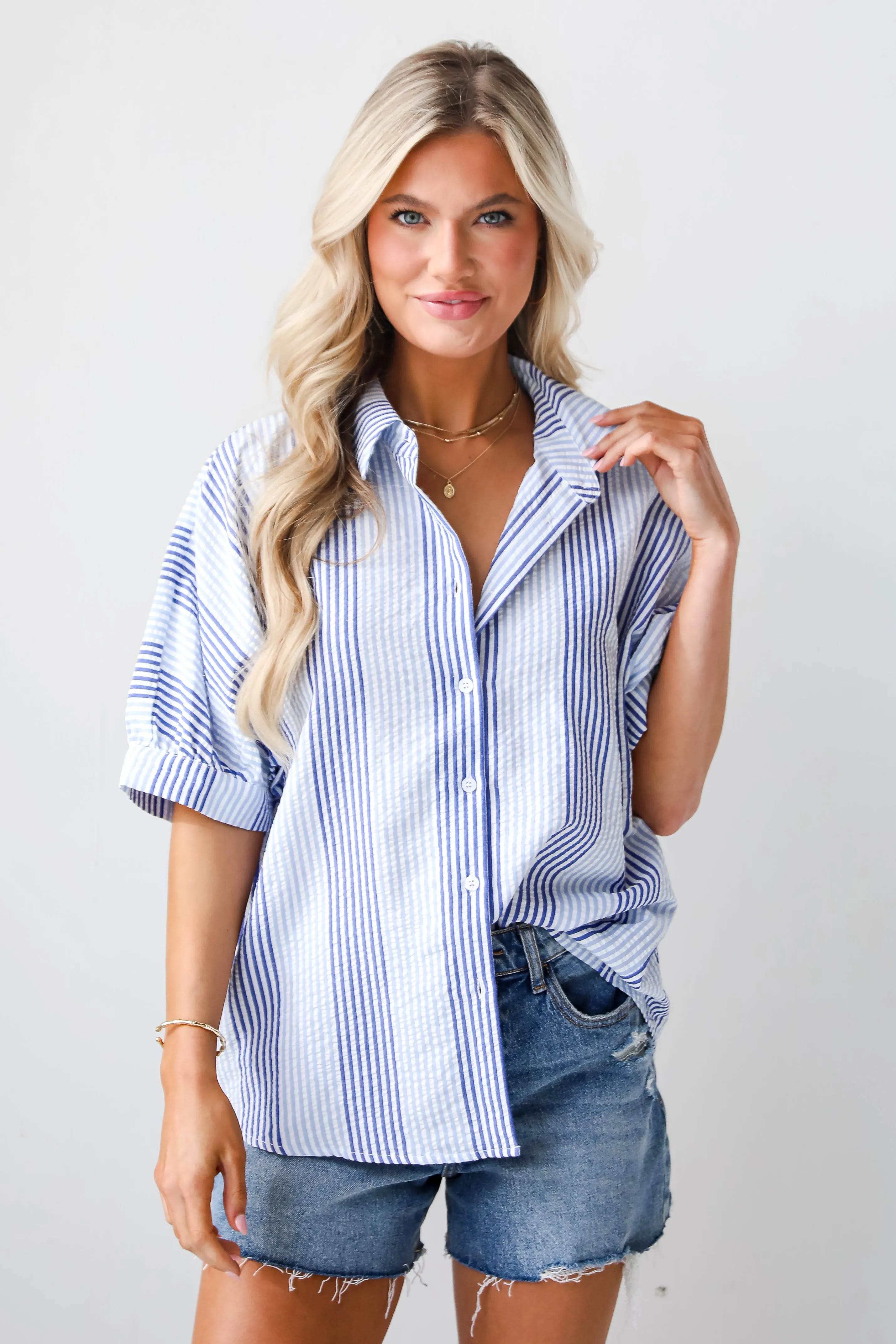 Forever Precious Blue Seersucker Blouse