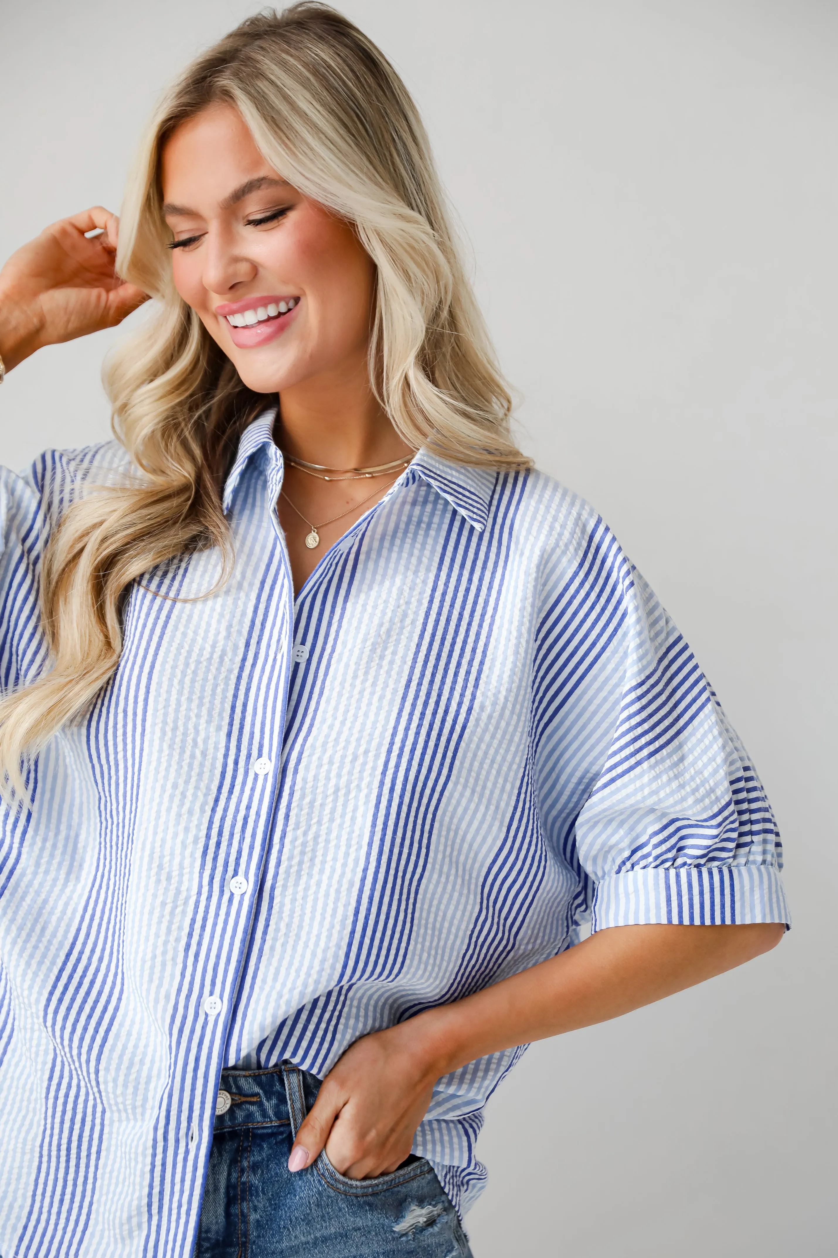 Forever Precious Blue Seersucker Blouse