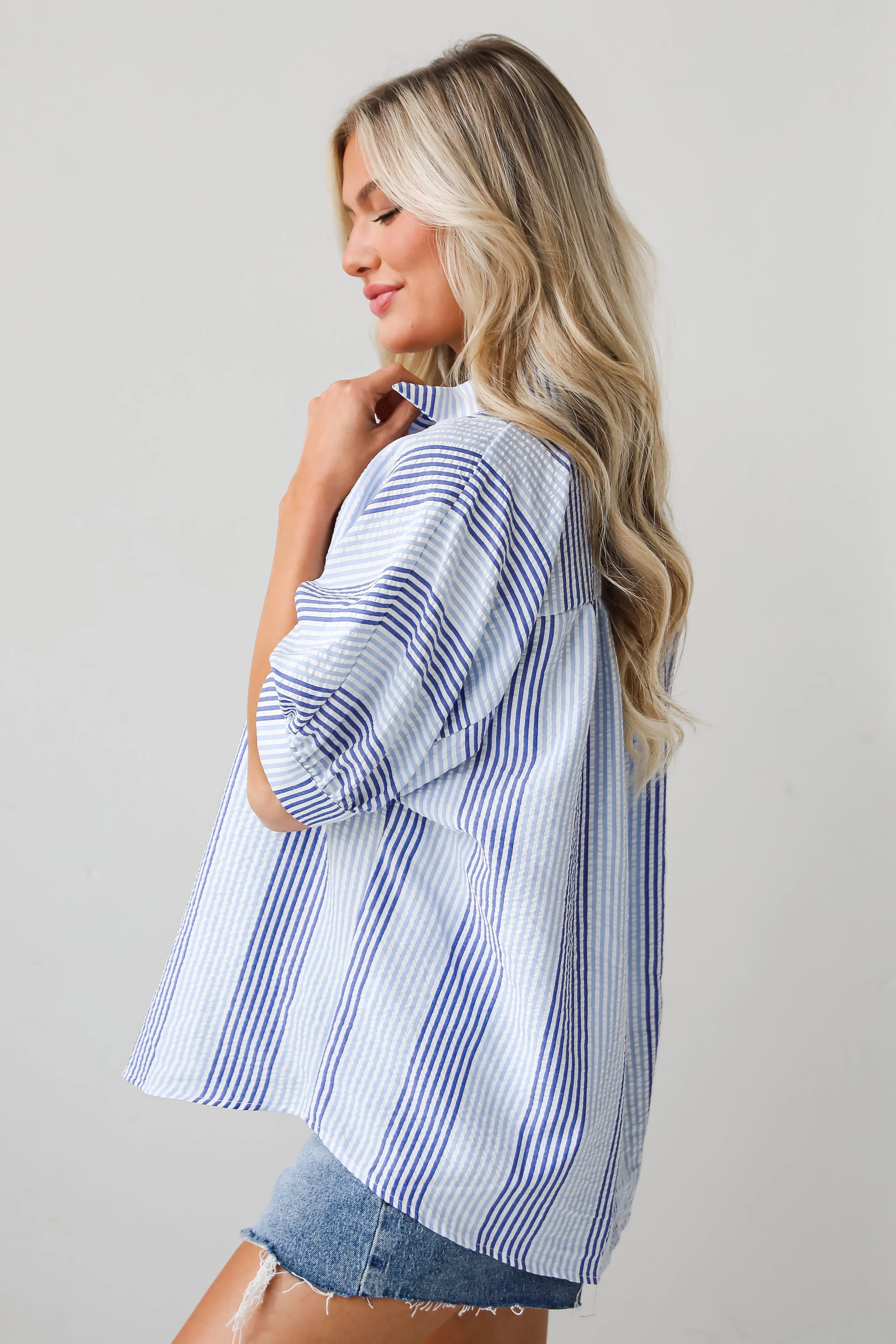 Forever Precious Blue Seersucker Blouse