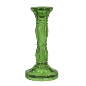 Gisela Graham 15cm Green Glass Moulded Candlestick