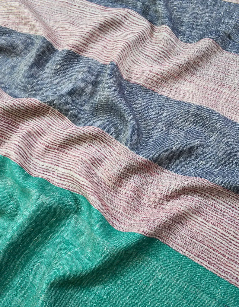 Green Blue and Maroon Striped Pashmina Stole 7277
