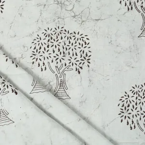 Grey Premium Soft Cotton Block Print Silk Fabric