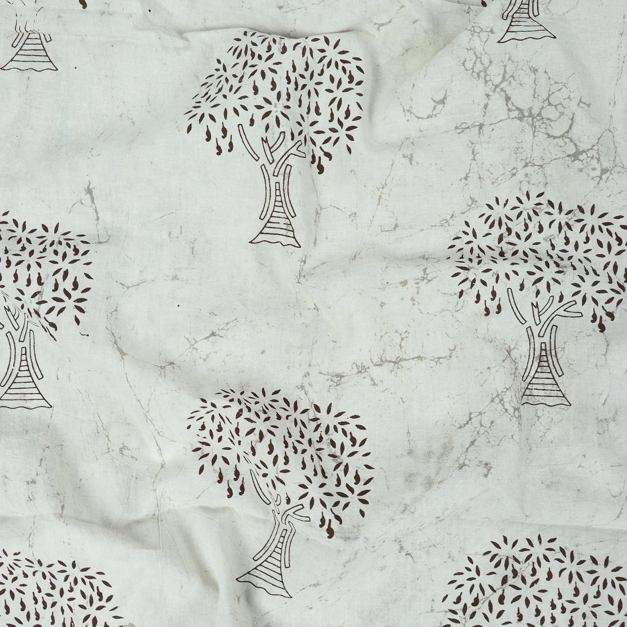Grey Premium Soft Cotton Block Print Silk Fabric