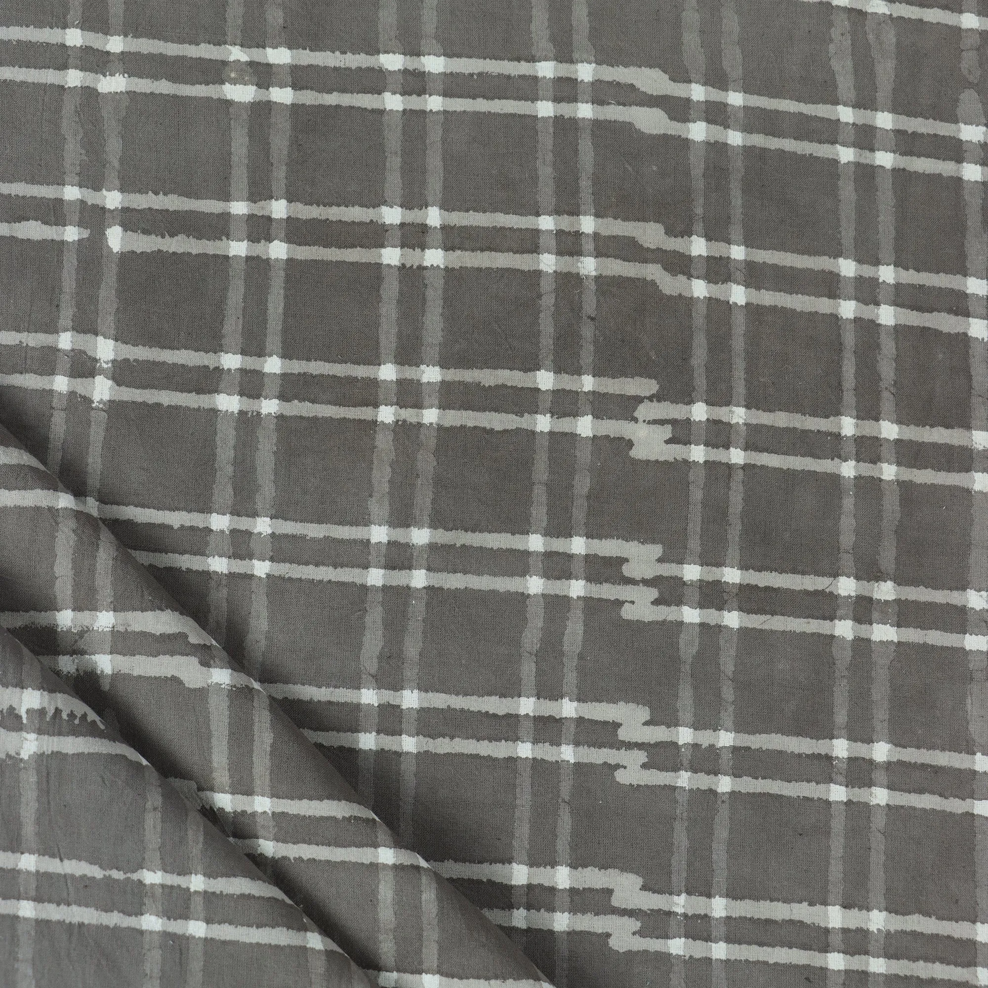 Handmade Grey Stripes Block Cotton Running Fabric