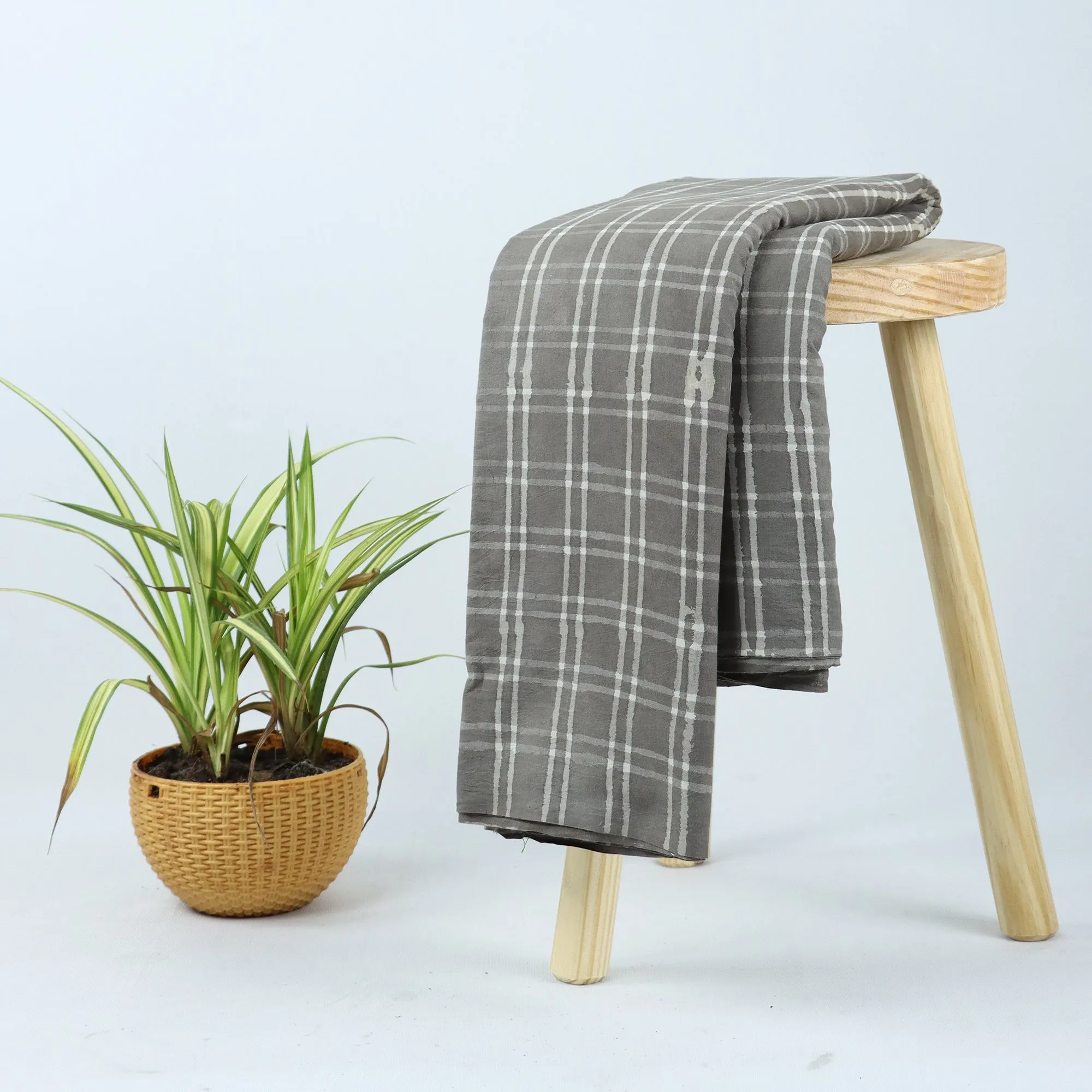 Handmade Grey Stripes Block Cotton Running Fabric