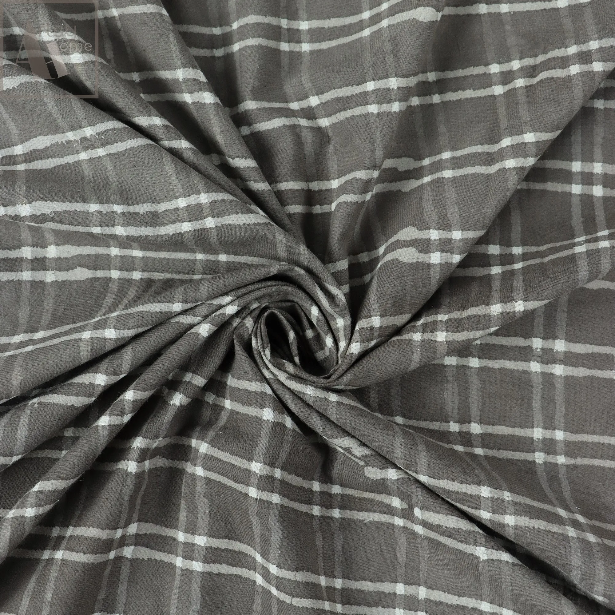 Handmade Grey Stripes Block Cotton Running Fabric