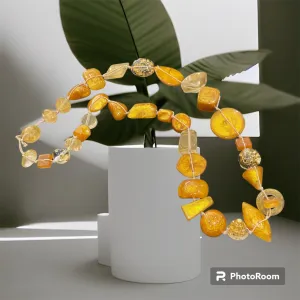 Jackie Brazil Resin Gold And Gold Flake Long Necklace N38