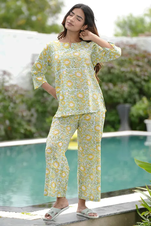 Lemon Mint Mojito Block Printed Night Suit
