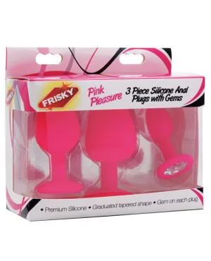 Pink Pleasure 3pc Silicone Anal Plugs W-gems