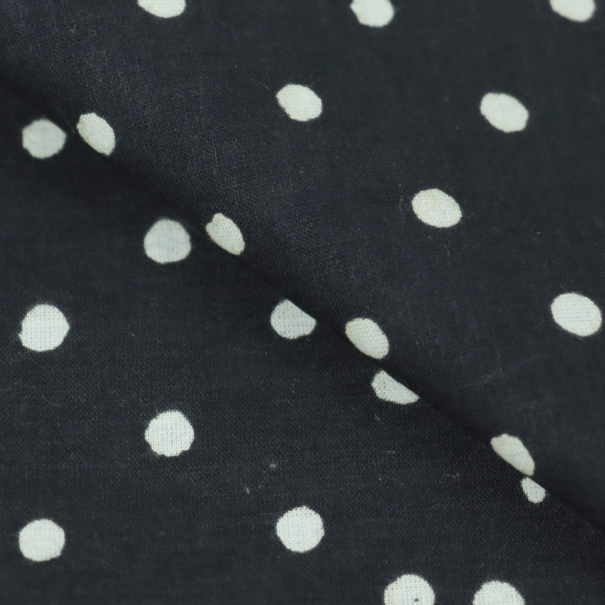 Polka Dots Block Printed Voile Cotton Fabric