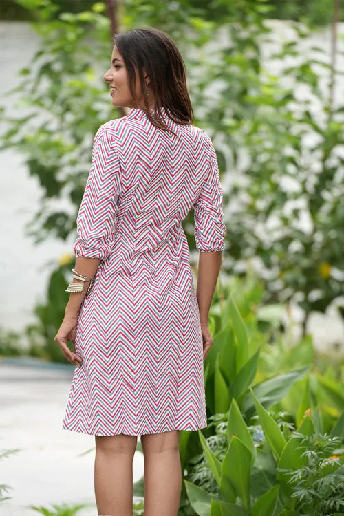 "Ruby Ripple" Handblock Printed Cotton Dress