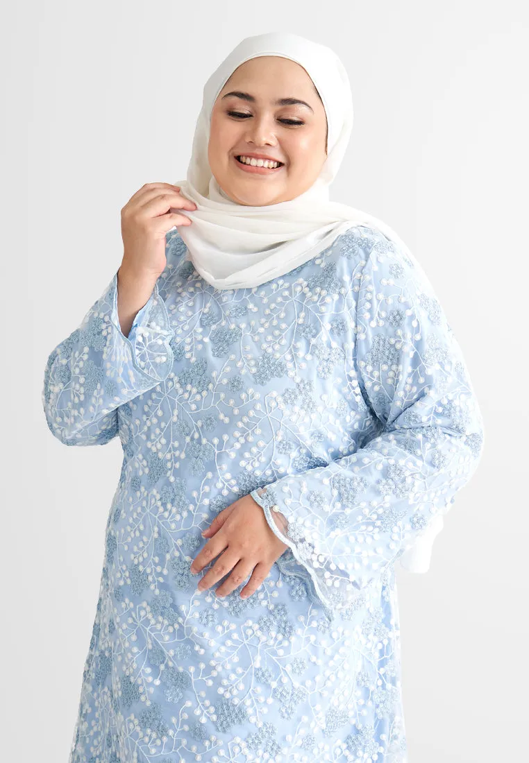 Rozana Pre-Raya Romance Collection Lace Kurung Set - Light Blue