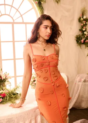 Salomi Rust 3D Flower Bodycon Dress