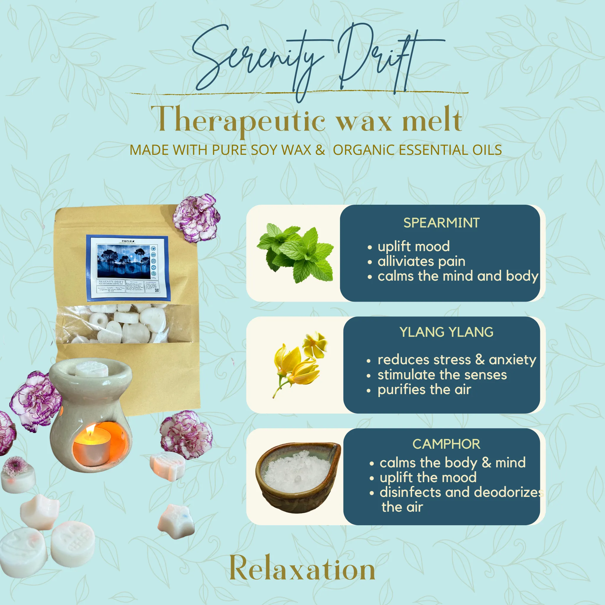 Serenity Drift Wax Melts| Spearmint, Camphor & Ylang Ylang