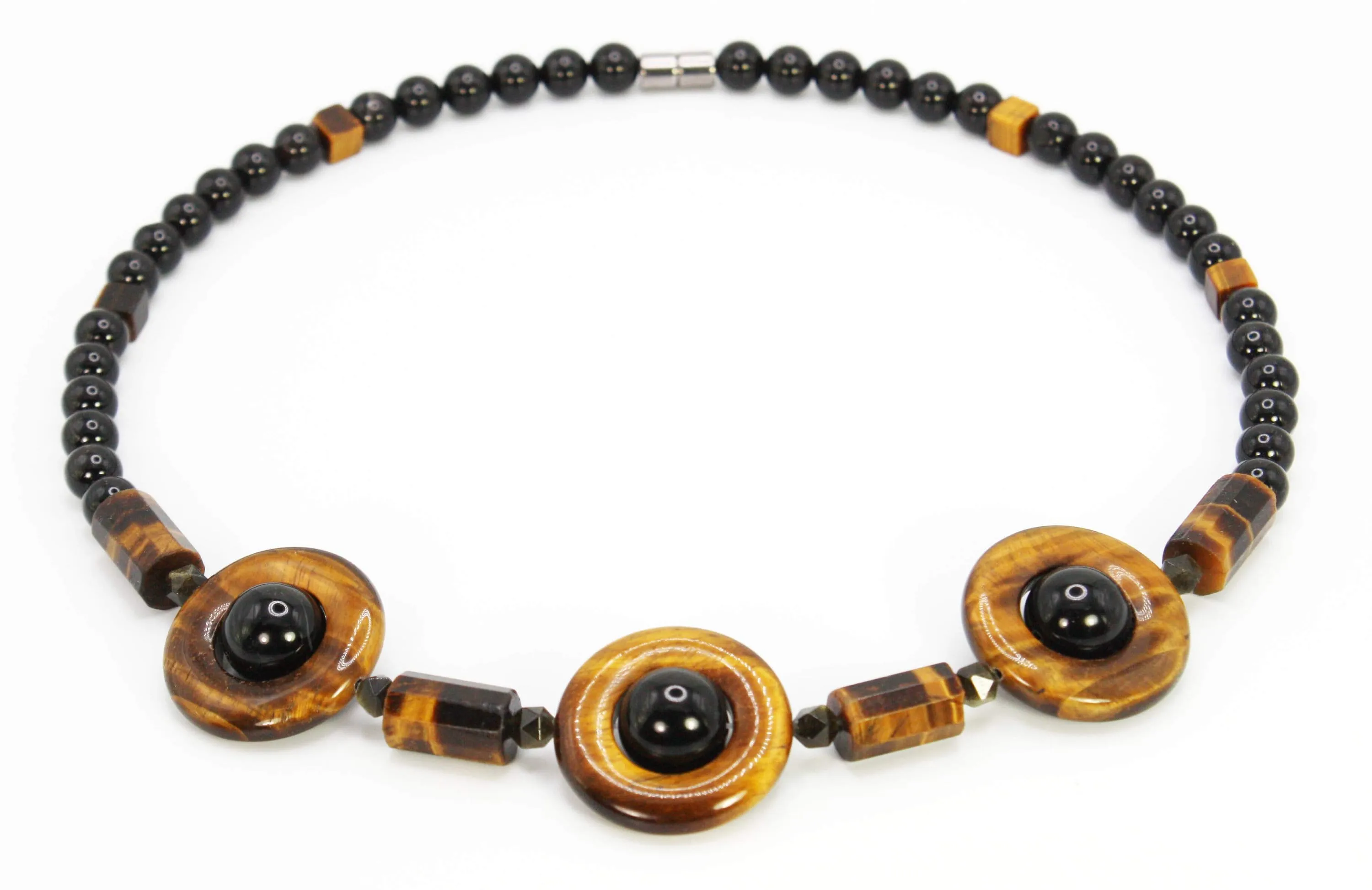 Tribal High Priest/Priestess Necklace for Men Women Tiger Eye Black Onyx Obsidian Unique Gemstone Jewelry Gifts
